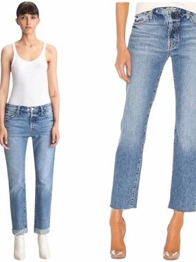 MOTHER The Scrapper Cuff Ankle Fray Jeans in Take Me Higher, Size 26